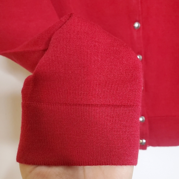 Banana Republic Extra Fine Merino Wool Women Sweater Cardigan Size M Red Stretch - Picture 7 of 9